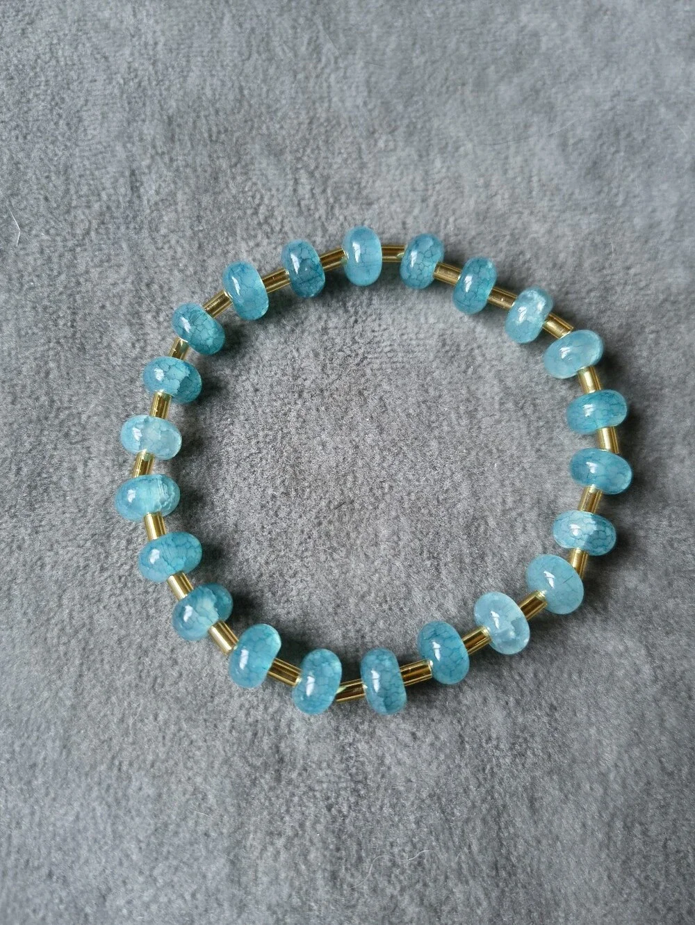 Blue And Gold Beaded Stretch Bracelet
